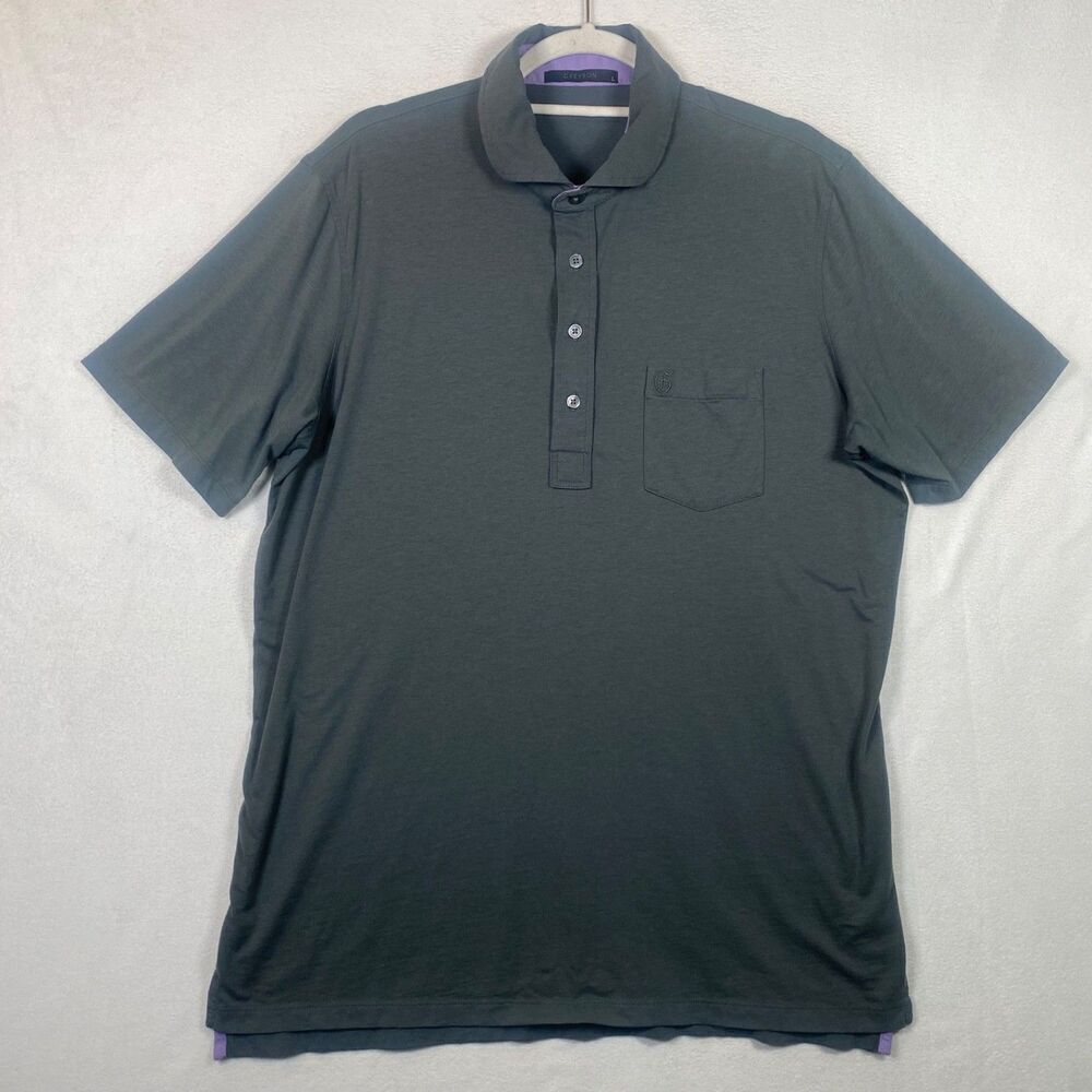 Greyson Pima Cotton Polo Shirt Dark Gray Short Sleeve Golf Casual Pocket Mens L